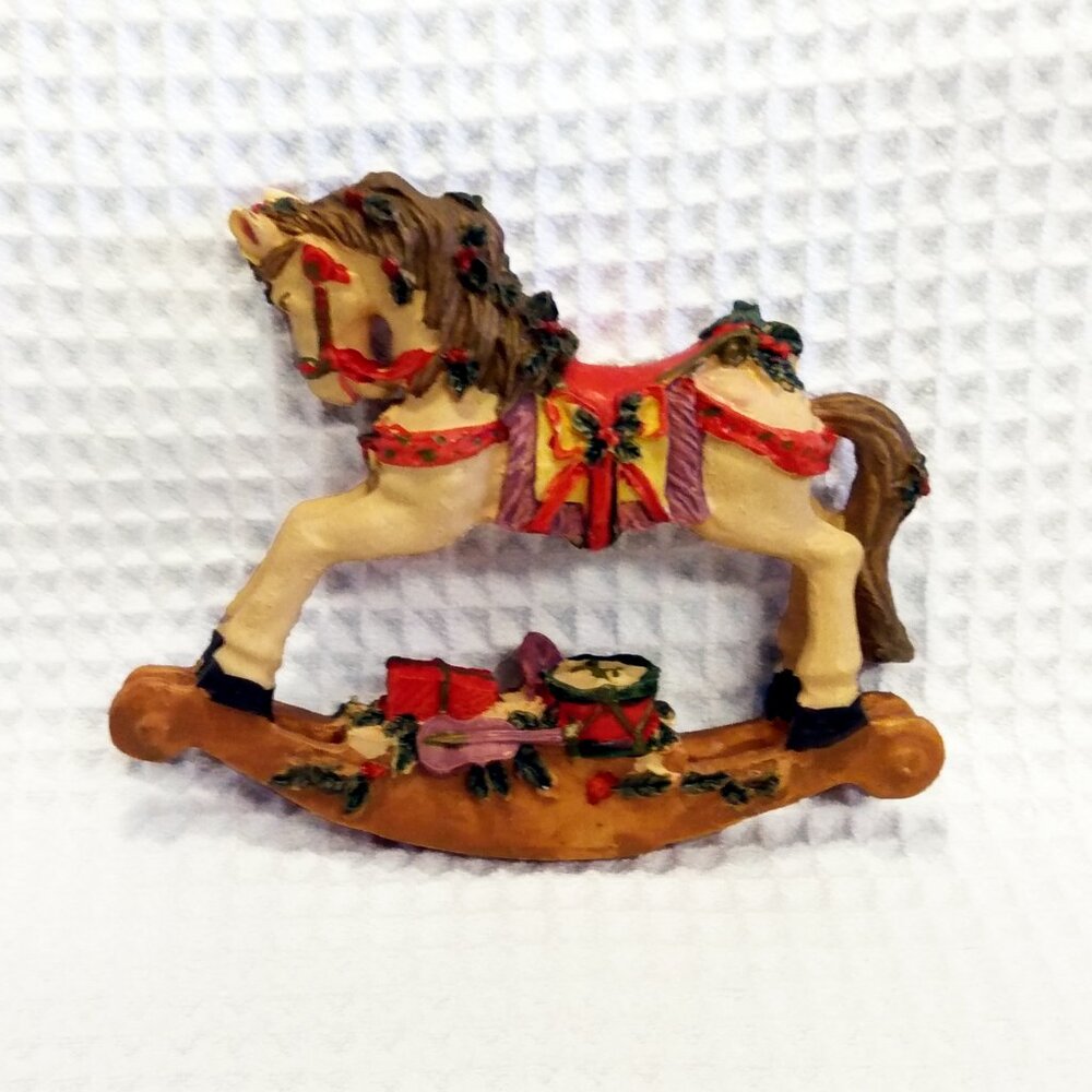 Vintage 1992 Yuletide Rock-Christmas Cold Cast Rocking Horse Ornament
